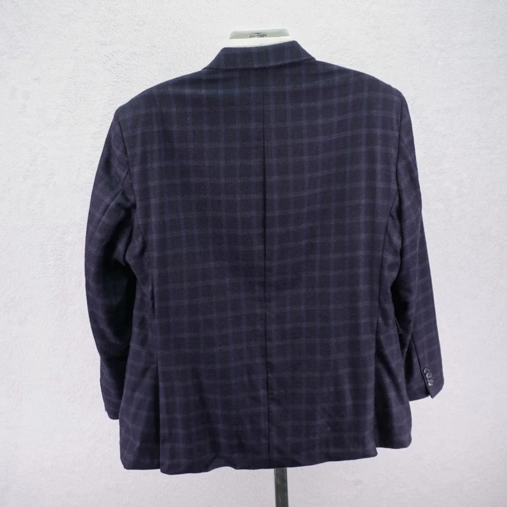 Tommy Hilfiger Soft Flannel‎ Worsted Wool Sport Coat 48R Blue Windowpane Tag 50L